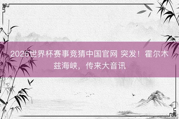 2026世界杯赛事竞猜中国官网 突发!霍尔木兹海峡,传来大音讯