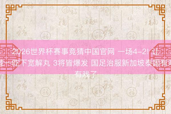 2026世界杯赛事竞猜中国官网 一场4-2! 让邵佳一吃下宽解丸 3将皆爆发 国足治服新加坡泰国有戏了