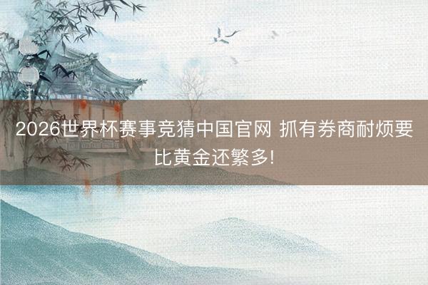 2026世界杯赛事竞猜中国官网 抓有券商耐烦要比黄金还繁多!