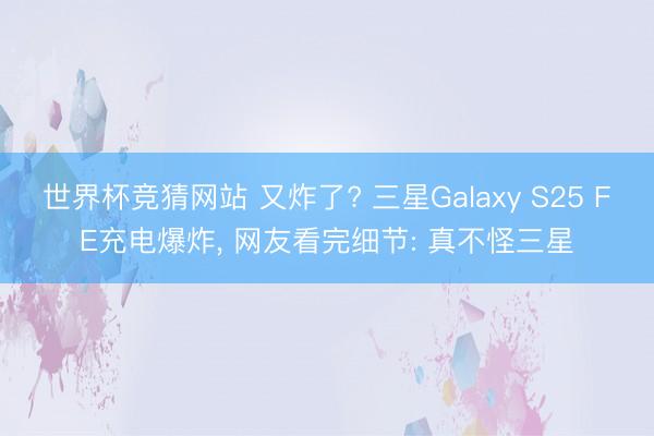 世界杯竞猜网站 又炸了? 三星Galaxy S25 FE充电爆炸， 网友看完细节: 真不怪三星