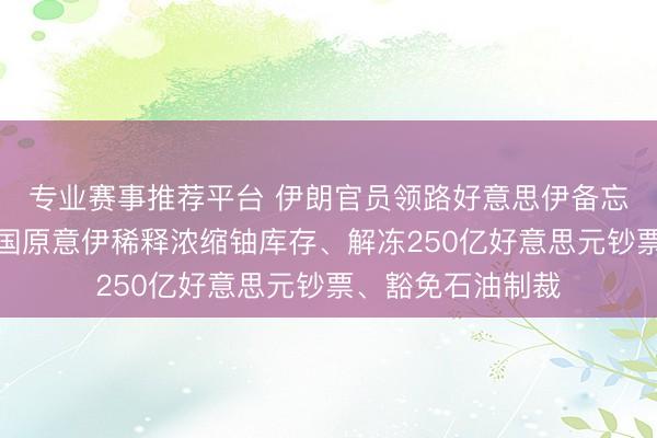 专业赛事推荐平台 伊朗官员领路好意思伊备忘录草案：好意思国原意伊稀释浓缩铀库存、解冻250亿好意思元钞票、豁免石油制裁